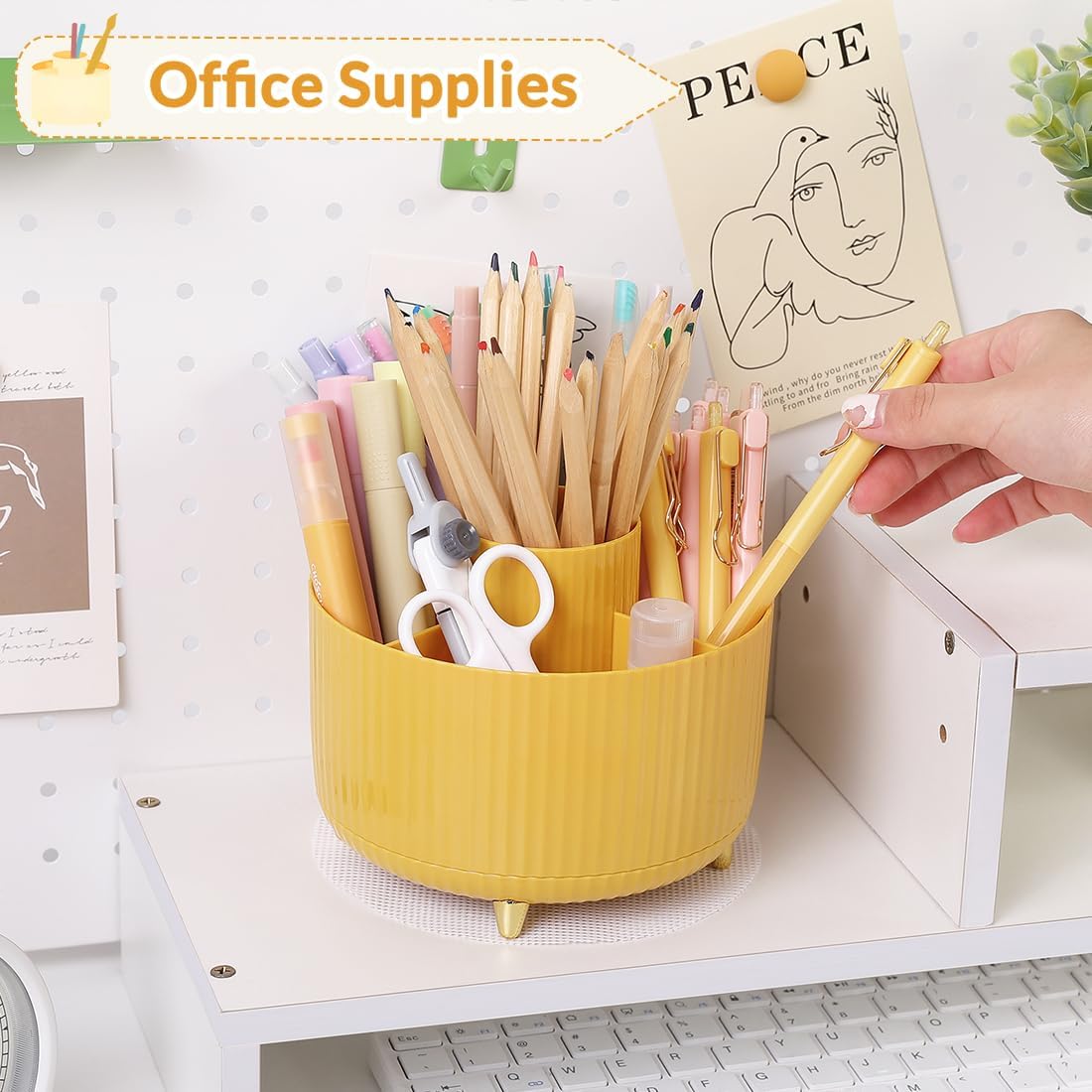 SKYDUE 360 Rotating Purple Pen & Art Supply Organizer - 5 Slot Desk Organizer for Office, School, Home