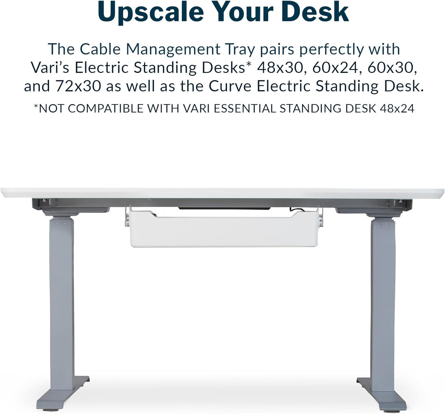 Vari Cable Management Tray - Under Desk Cord & Wire Organizer - Ideal for Home Office Sit Stand Desks - Fits Adjustable Electric Standing Desk 48x30, 60x30, 60x24, 72x30 - Easy Assembly (Black)