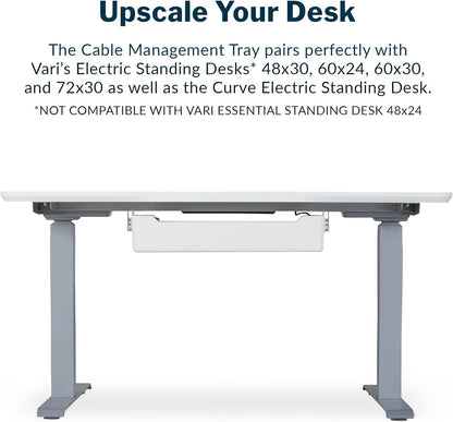 Vari Cable Management Tray - Under Desk Cord & Wire Organizer - Ideal for Home Office Sit Stand Desks - Fits Adjustable Electric Standing Desk 48x30, 60x30, 60x24, 72x30 - Easy Assembly (Black)