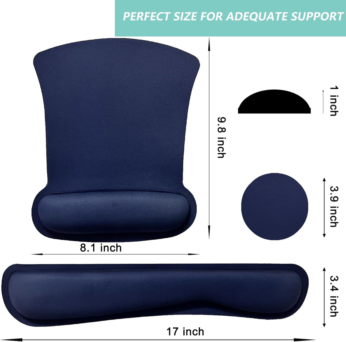 Keyboard Wrist Rest Pad Mouse Pad with Wrist Support Set of 3, Gaming Mousepad with Non-Slip Rubber Base, Ergonomic Memory Foam Mouse Cushion Support for Home Office Laptop Computer, Navy Blue