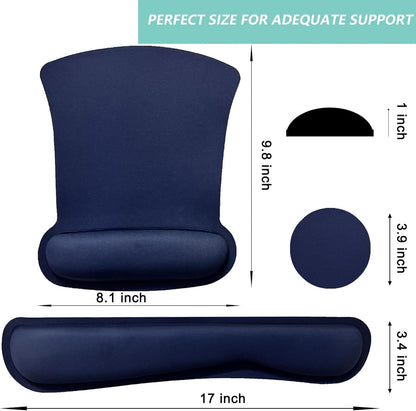 Keyboard Wrist Rest Pad Mouse Pad with Wrist Support Set of 3, Gaming Mousepad with Non-Slip Rubber Base, Ergonomic Memory Foam Mouse Cushion Support for Home Office Laptop Computer, Navy Blue