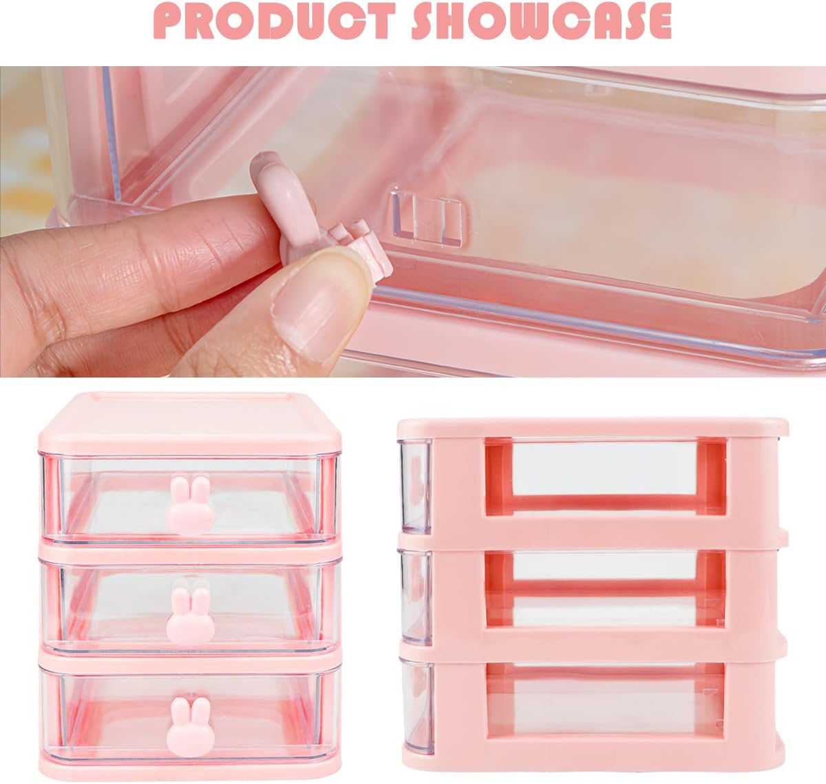 3 Layer Plastic Storage Drawer Bunny Transparent Cosmetic Organizer Rabbit Makeup Organizer Storage Container for Office School Home（White）