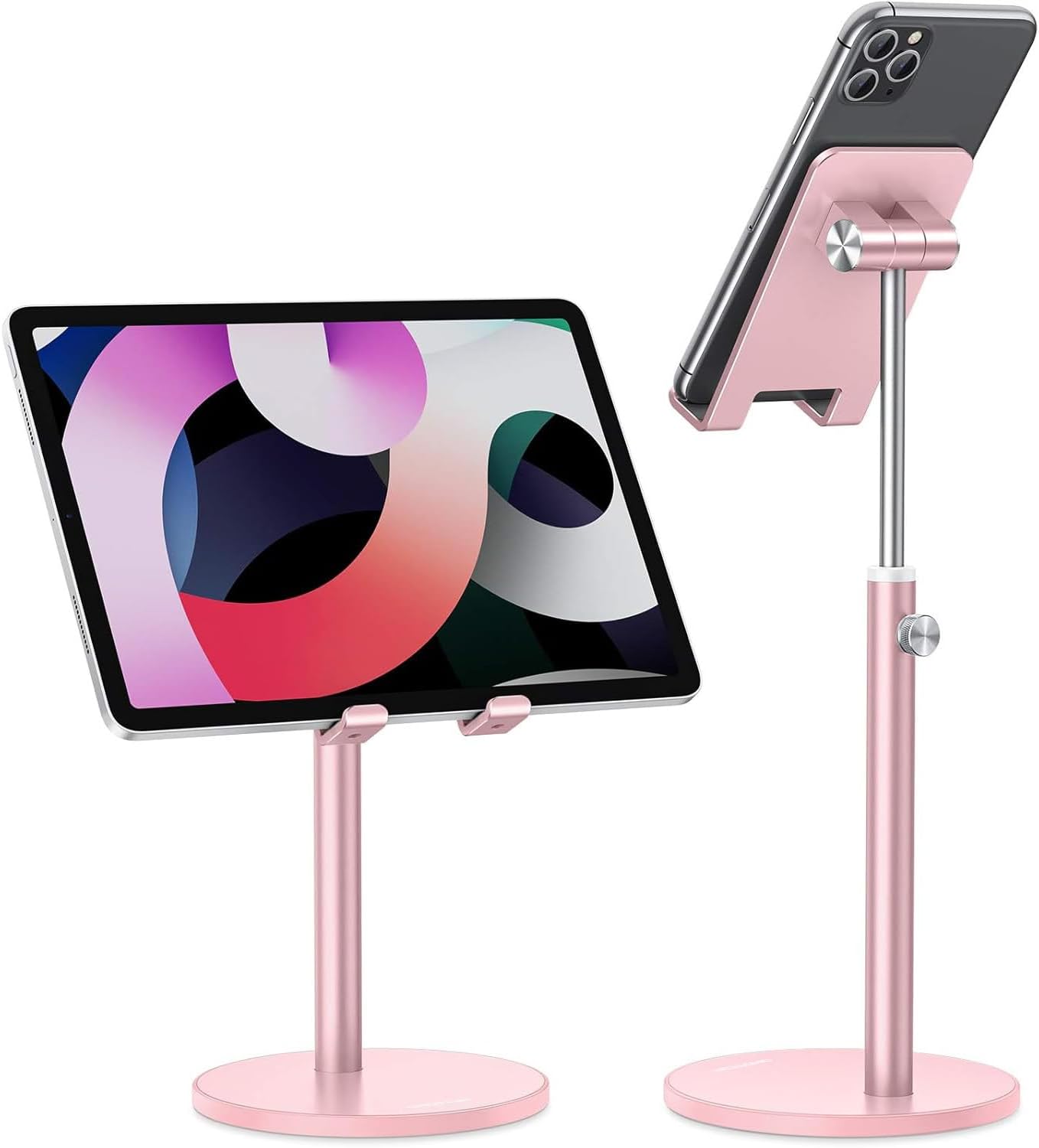 OMOTON Cell Phone Stand, Angle Height Adjustable Phone Holder, Aluminum Desktop Phone Dock for Desk, Compatible with iPhone 17 Pro Max, All Smartphones and Tablets(4-11''), Silver