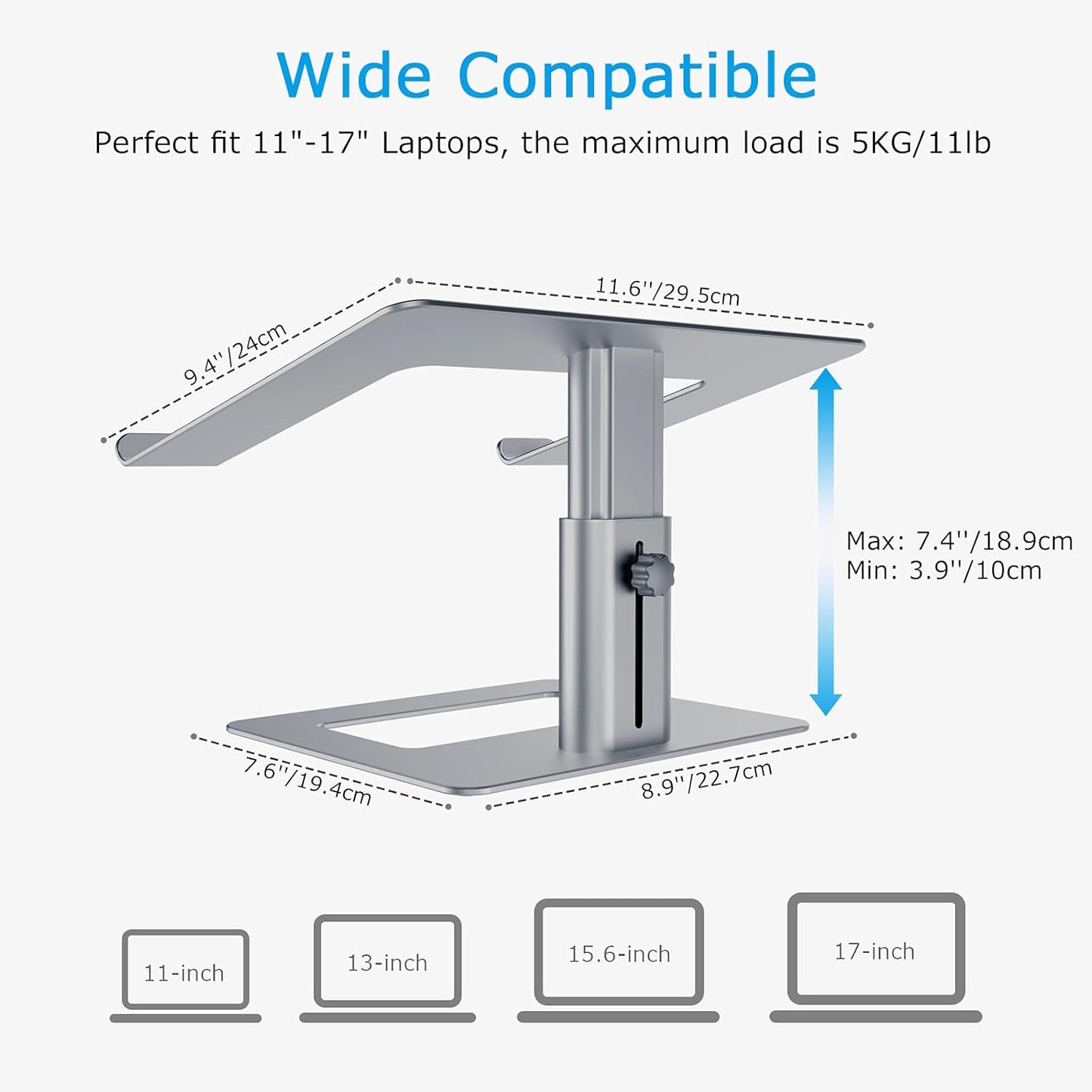 BoYata Laptop Stand, Ergonomic Aluminum Height Adjustable Computer Stand Laptop Holder for Desk, Compatible with MacBook Pro/Air, Dell, Lenovo, HP, Samsung, More Laptops 11-17" (Black)