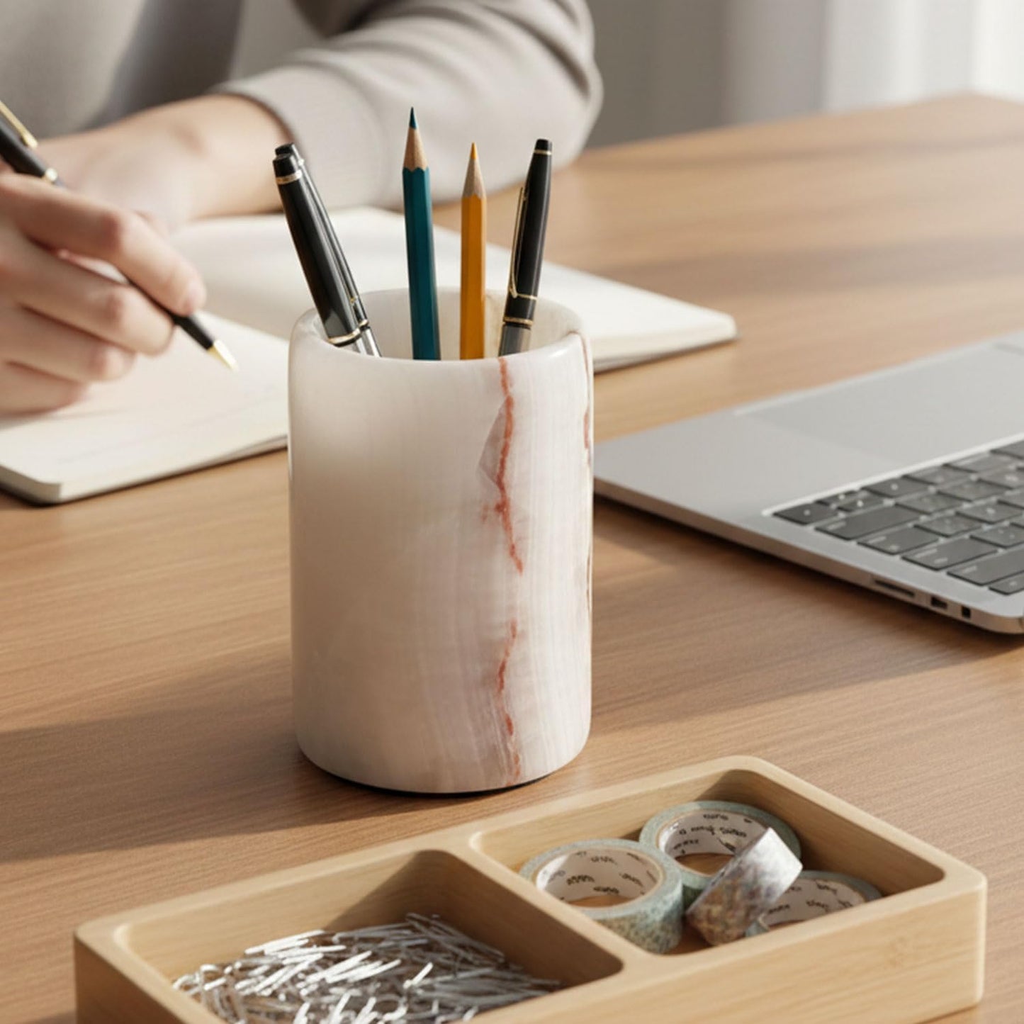Radicaln Marble Pen Holder For Desk 4" Inches Green Onyx Handmade Makeup Brush Cup for Girls, Bathroom Tumbler Cup, Durable Office & Home Organizer Pencil Holder