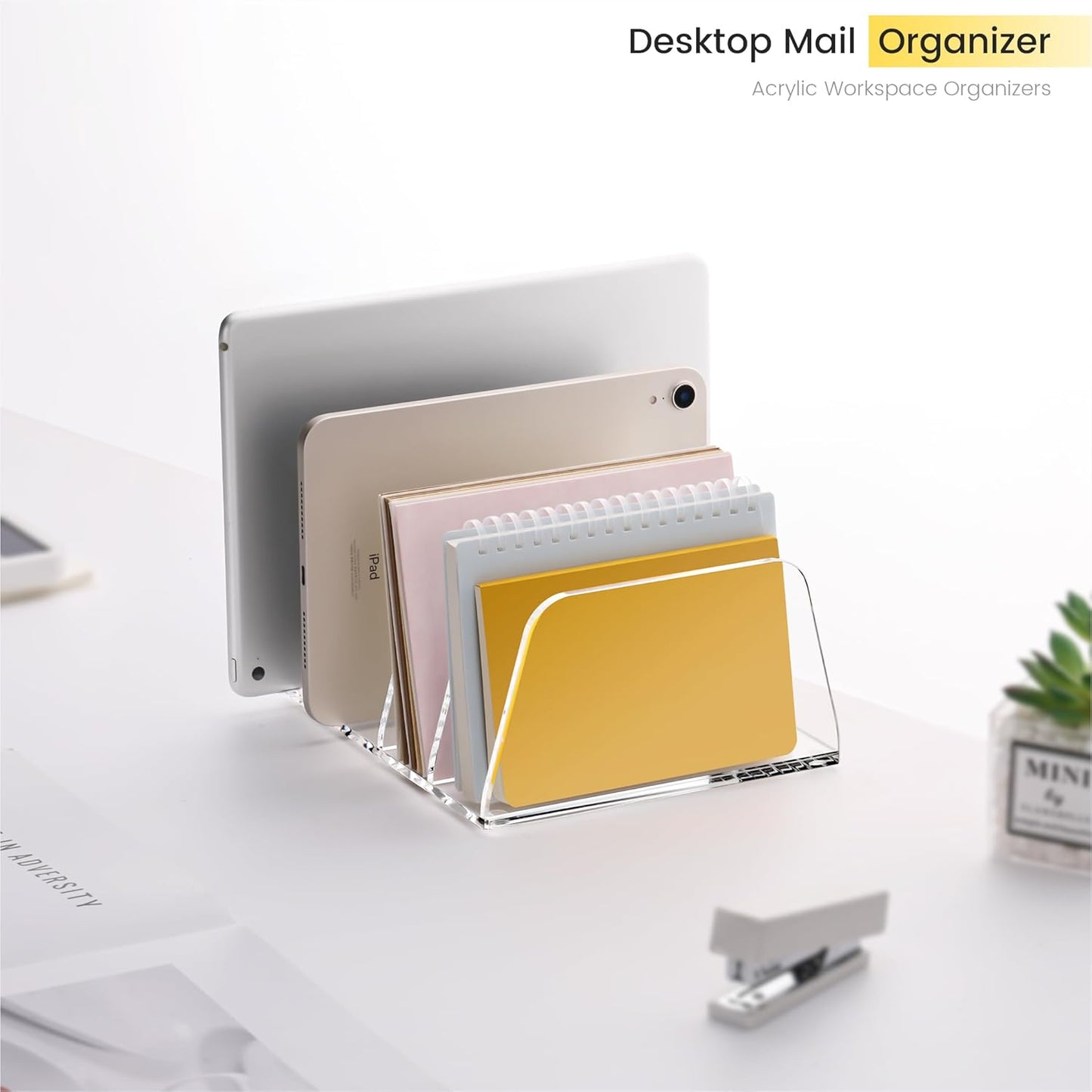 YUXUN Desk File Organizer,5-Section Vertical Clear Acrylic Desk Organizer File Holder Mail Sorter Office Organization for Office Home &Classroom（B5）