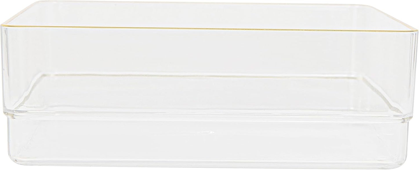 Martha Stewart Kerry Plastic Stackable Office Desk Drawer Organizers, 6" x 3", 6 Pack, with Gold Trim