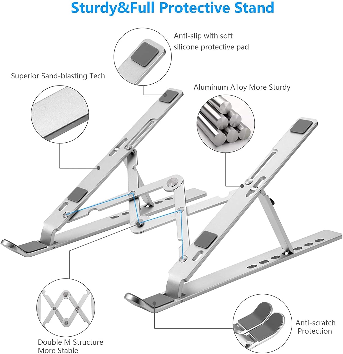 Leeboom Ergonomic Laptop Stand for Desk, 360° Rotating Aluminum Laptop Riser, Adjustable Notebook Holder for MacBook Air/Pro, Dell, HP, Lenovo (10–15.6", Silver) – Not for Gaming Laptops