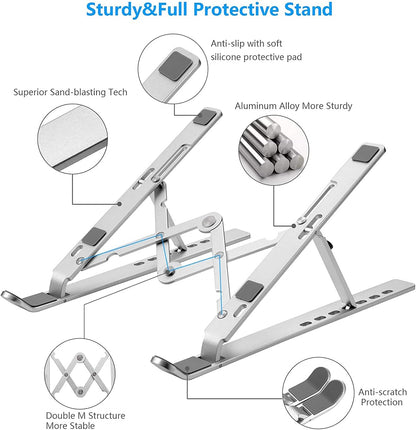 Leeboom Ergonomic Laptop Stand for Desk, 360° Rotating Aluminum Laptop Riser, Adjustable Notebook Holder for MacBook Air/Pro, Dell, HP, Lenovo (10–15.6", Silver) – Not for Gaming Laptops