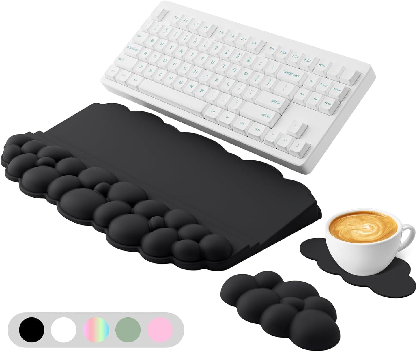 Ergonomic Wrist Rest for Keyboard and Mouse, Soft Memory Foam Cloud Keyboard Stand Pad with Wrist Rest Set, Easy Typing, Pain Relief, Comfort for Office, Work, Gaming - White