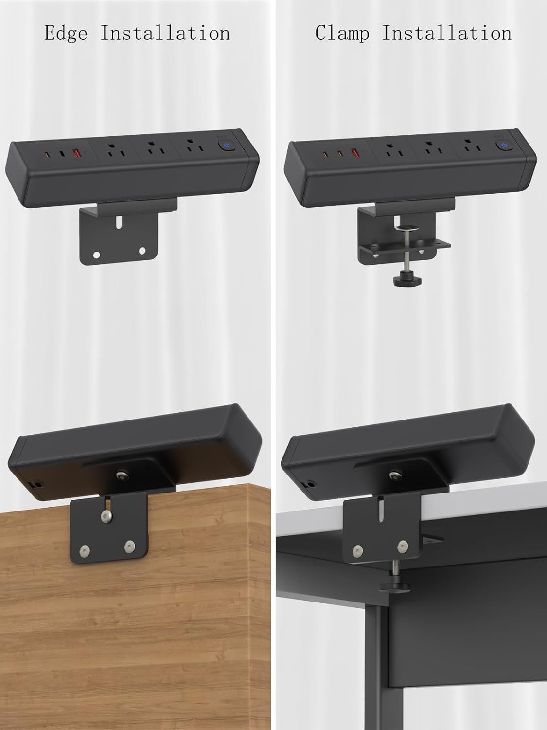 Nightstand Charging Station with 4 USB-C&2 QC 3.0 USB A Ports 3 AC Outlet, Desk Edge Mount Power Strip with USB-C Ports Tabletop Surge Protector Desk Clamp Power Strip for Home Office(Black)