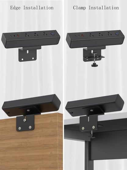 Nightstand Charging Station with 4 USB-C&2 QC 3.0 USB A Ports 3 AC Outlet, Desk Edge Mount Power Strip with USB-C Ports Tabletop Surge Protector Desk Clamp Power Strip for Home Office(Black)