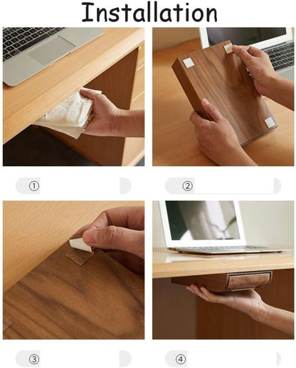 Leadigol Under Desk Drawer Wood, Self-Adhesive Hidden Drawer Organizer Slide Out,Easy Installation Under Table Storage, Under Desk Shelf Tray, Pull Slide out Drawer Storage