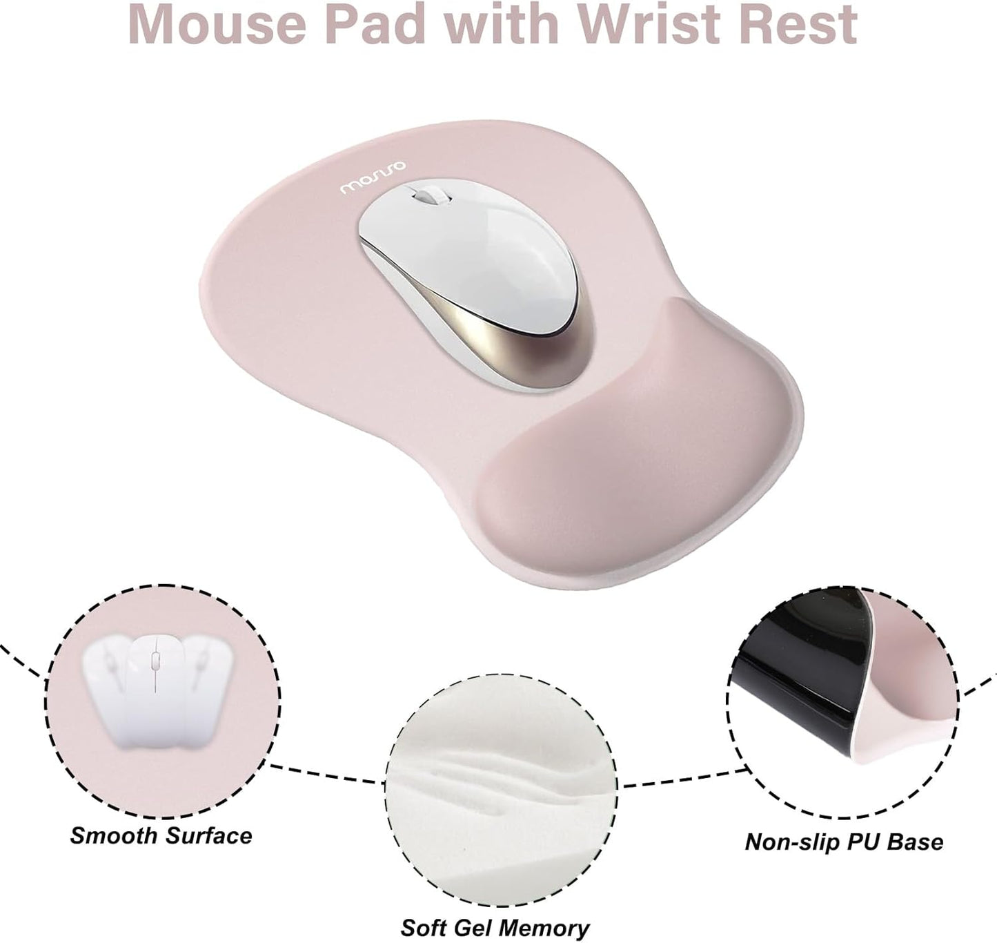 MOSISO Wrist Rest Support for Mouse Pad&Keyboard Set, Ergonomic Mousepad with Concave Curved Memory Foam, Non-Slip Base Pain Relief Comfortable Rectangular Easy Typing Pad for Home/Office, Brown
