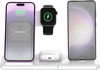 Wireless Charger for iPhone Charging Station, Foldable 4 in 1 Fast Charging for iPhone 16 15 14 13 12 Pro Max Plus, Charger Stand for Apple Watch & Airpods 4 3 2 Pro,for Samsung Series Black