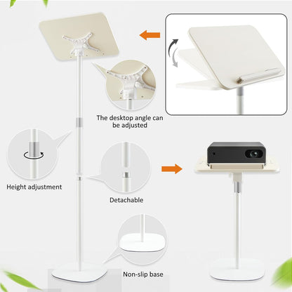 2 in 1 Dual-use Floor & Desktop Book Stand White, 19.6-54 Inch Height Adjustable, for Bible Stand Music Holder Podium Recipe Cookbook, Foldable Book Holder for Reading with Page Clips