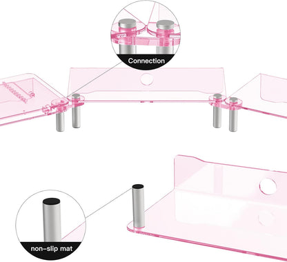 RQUOIRE Ergonomic Pink Acrylic Dual Monitor Stand with Adjustable Laptop Riser, Compatible with Desktop, Printer, TV and More Devices,monitor riser holder suitable for 2 monitors