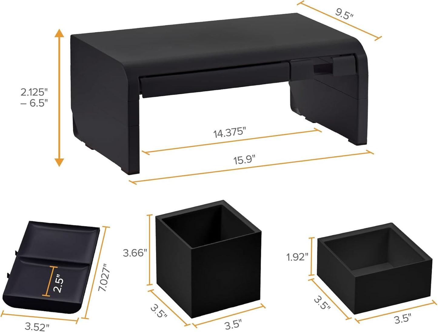 Bostitch Office Konnect Adjustable Monitor Stand Riser, 4 Height Adjustments, Built-In Cable Management, Rubber Feet - Black