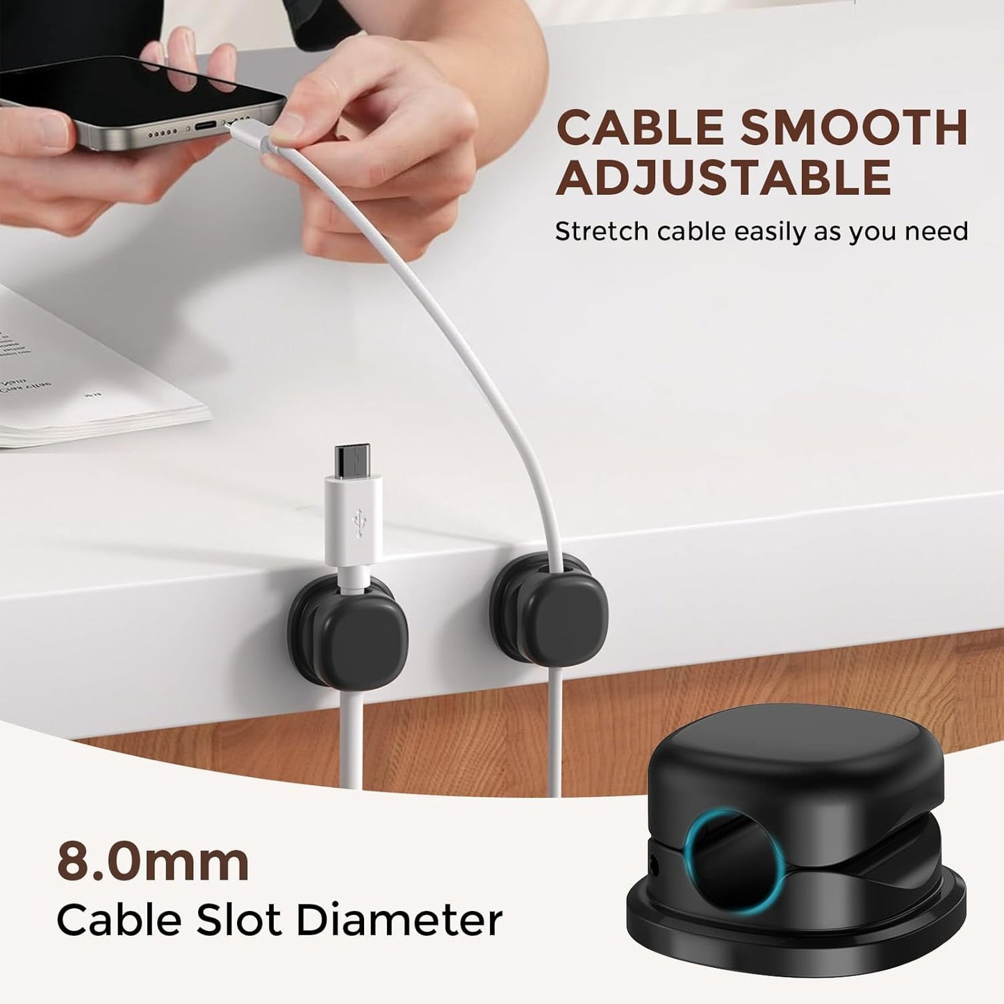 AhaStyle 6 Pack Magnetic Cable Organizer [1s Lock] Cord Holders Clips Strong Adhesive Cord Keeper [Smooth Adjustable] Hide Wire Cord Organizer for Nightstand Kitchen Car Office (Lavender)