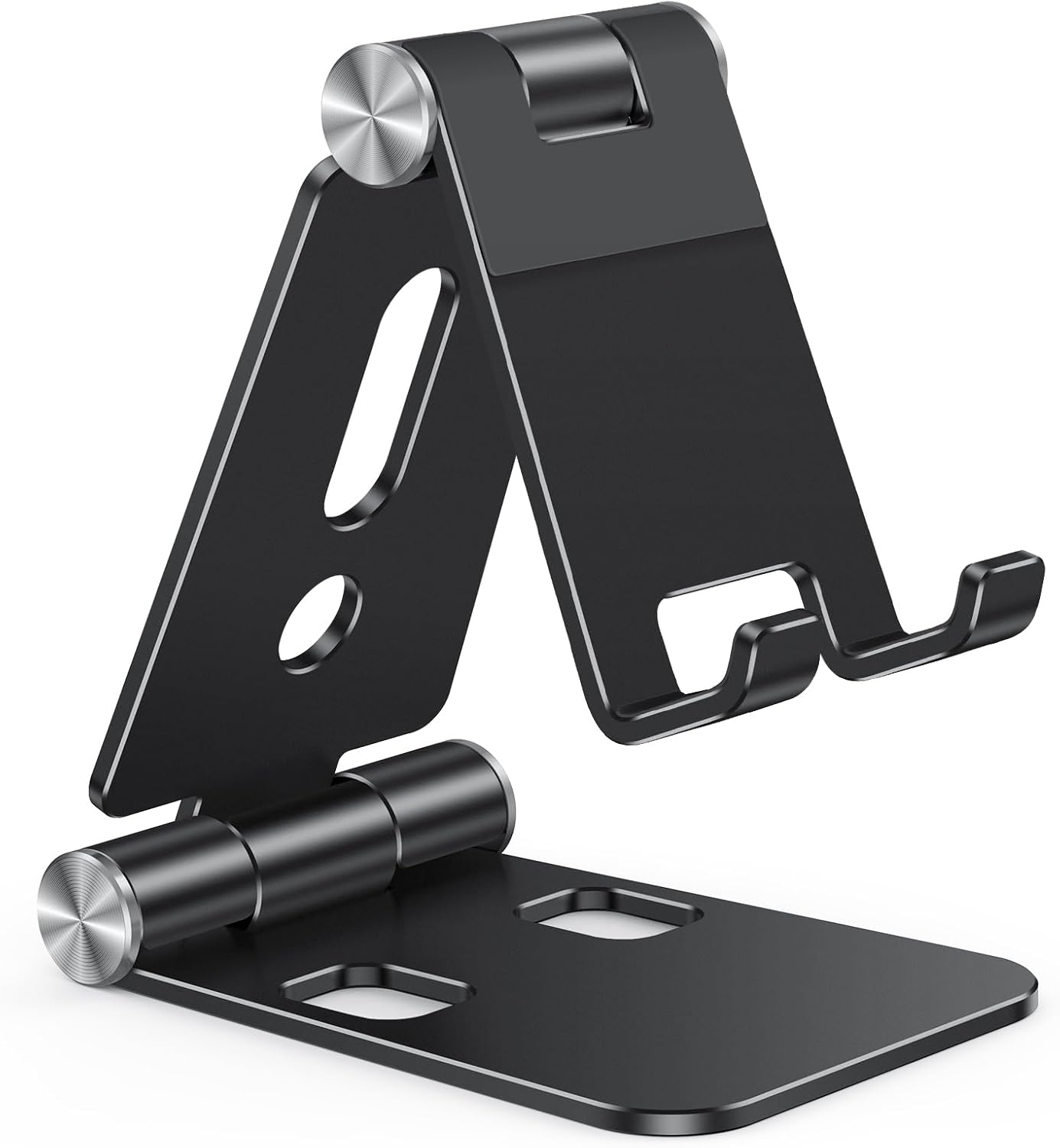 OMOTON Foldable Cell Phone Stand, C4 Portable Aluminum Phone Holder, Adjustable Phone Dock Cradle Compatible with iPhone 17/16/15 Pro Max Air, Samsung Galaxy, Small Tablets, All Smart Phones, Silver