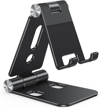 OMOTON Foldable Cell Phone Stand, C4 Portable Aluminum Phone Holder, Adjustable Phone Dock Cradle Compatible with iPhone 17/16/15 Pro Max Air, Samsung Galaxy, Small Tablets, All Smart Phones, Silver