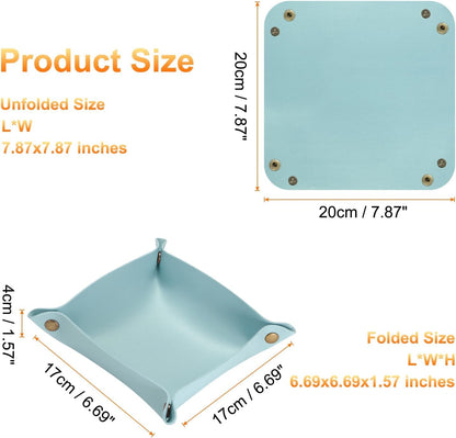 HARFINGTON 4pcs PU Leather Valet Tray Unisex Folding Small Catchall Tray Portable Entryway Table Tray Nightstand Bedside Desk Tray for Key Wallet Watch Coin Jewelry Dice, Pink