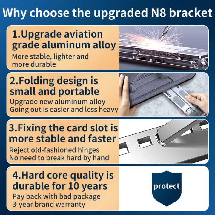 Adjustable Laptop Stand for Desk Portable Notebook Stand Aluminum Computer Holder for Desk Compatible with Lenovo，MacBook Air Pro, Dell XPS, HP，All 10-17.3‘’ Laptops-Silver