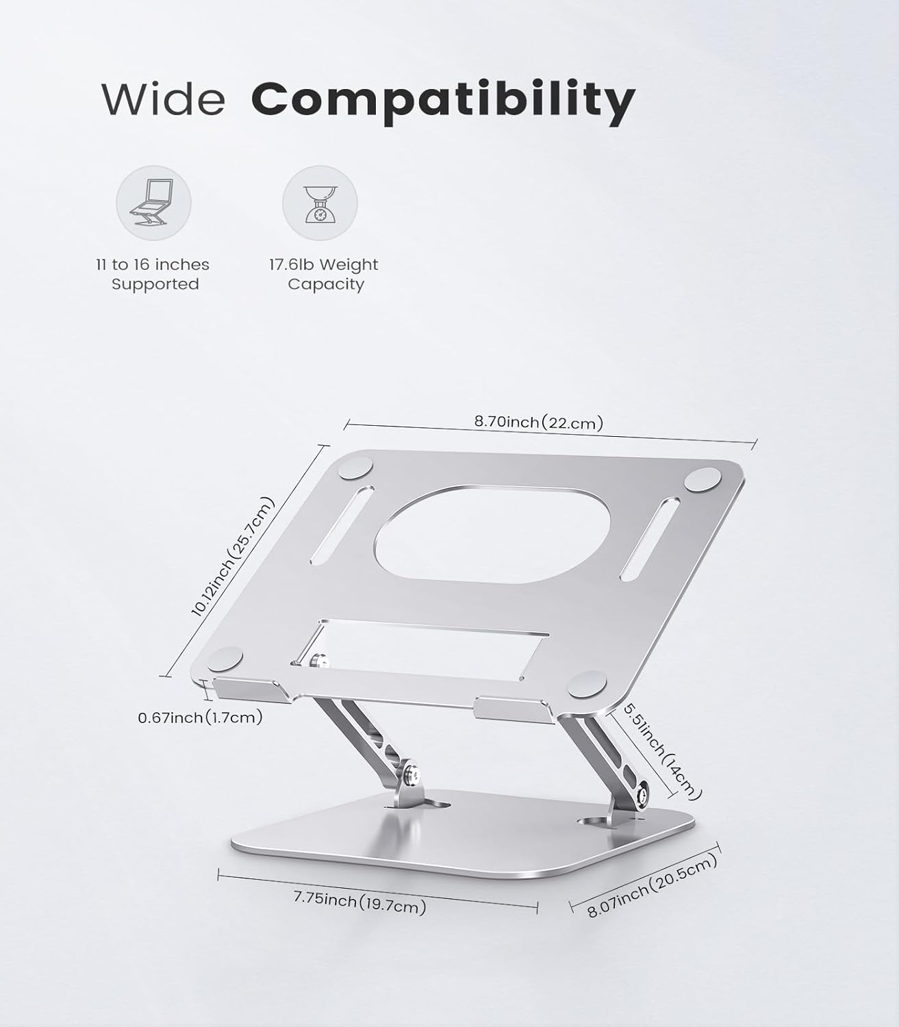 Adjustable Laptop Stand for Desk, Aluminum Portable Laptop Stand, Lightweight 500g, Foldable Ergonomic Computer Notebook stand Holder for 11-16" MacBook Air Pro, Dell XPS,HP Computer Notebook, Black