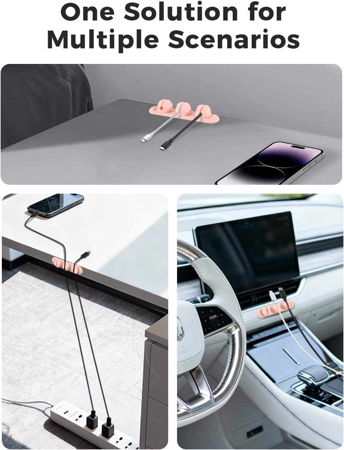 Magnetic Silicone Cable Clips with No-Residue Strong Adhesive – Desk, Under-Desk, Nightstand, Wall, Car, Office & Home Cord Organizer for Cable Management - Black