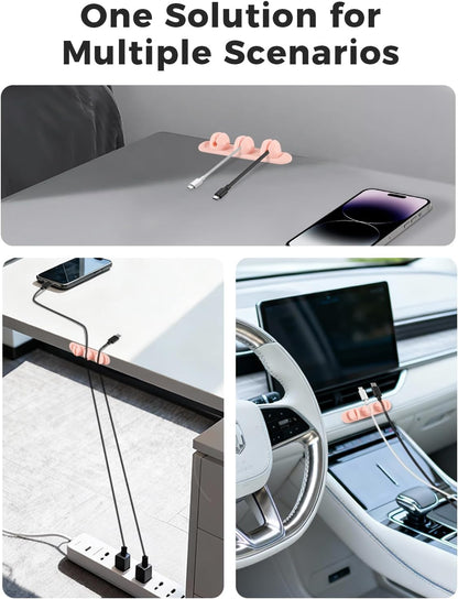 Magnetic Silicone Cable Clips with No-Residue Strong Adhesive – Desk, Under-Desk, Nightstand, Wall, Car, Office & Home Cord Organizer for Cable Management - Black