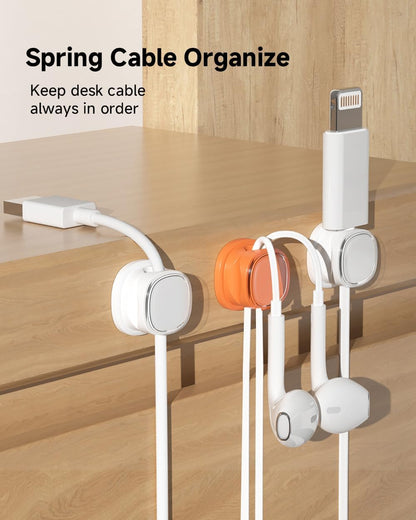 9 Pack Cord Organizer, Spring Cable Management, Adhesive Cute Cable Holder Clips, Phone Charger Wire Keeper for Desk Nightstand Car Office (9-Pack White_Orange_Blue)