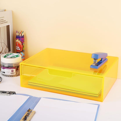 Gelite Acrylic Desk Organizer with Drawer for Makeup Vanity Stackable Desktop Storage Box for Office Supplies, 13.8 x 9.8 x 3.9’’, Neon Green