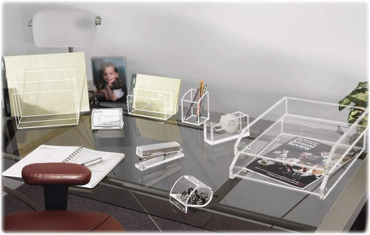 Kantek Clear Acrylic Double Large Letter Tray, 2 Tier Stackable Desk Organizer, Front Loading, 10.6" x 13.9" x 4.8", Non-Skid Feet, Office Organizer, Desk Accessory