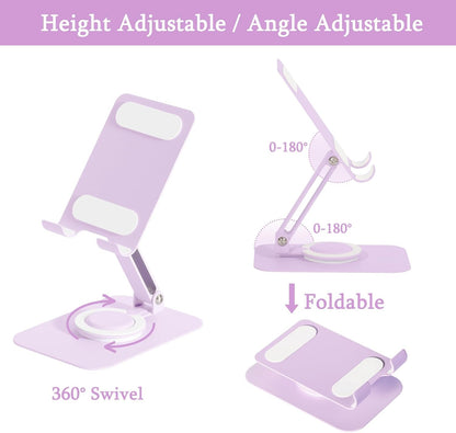 Adjustable Metal Phone Stand for Desk – Foldable 360° Rotating Phone Holder Compatible with iPhone 17/16/15/14 Pro Max/Air, Galaxy S25/S26 & Google Pixel 10a – Pink