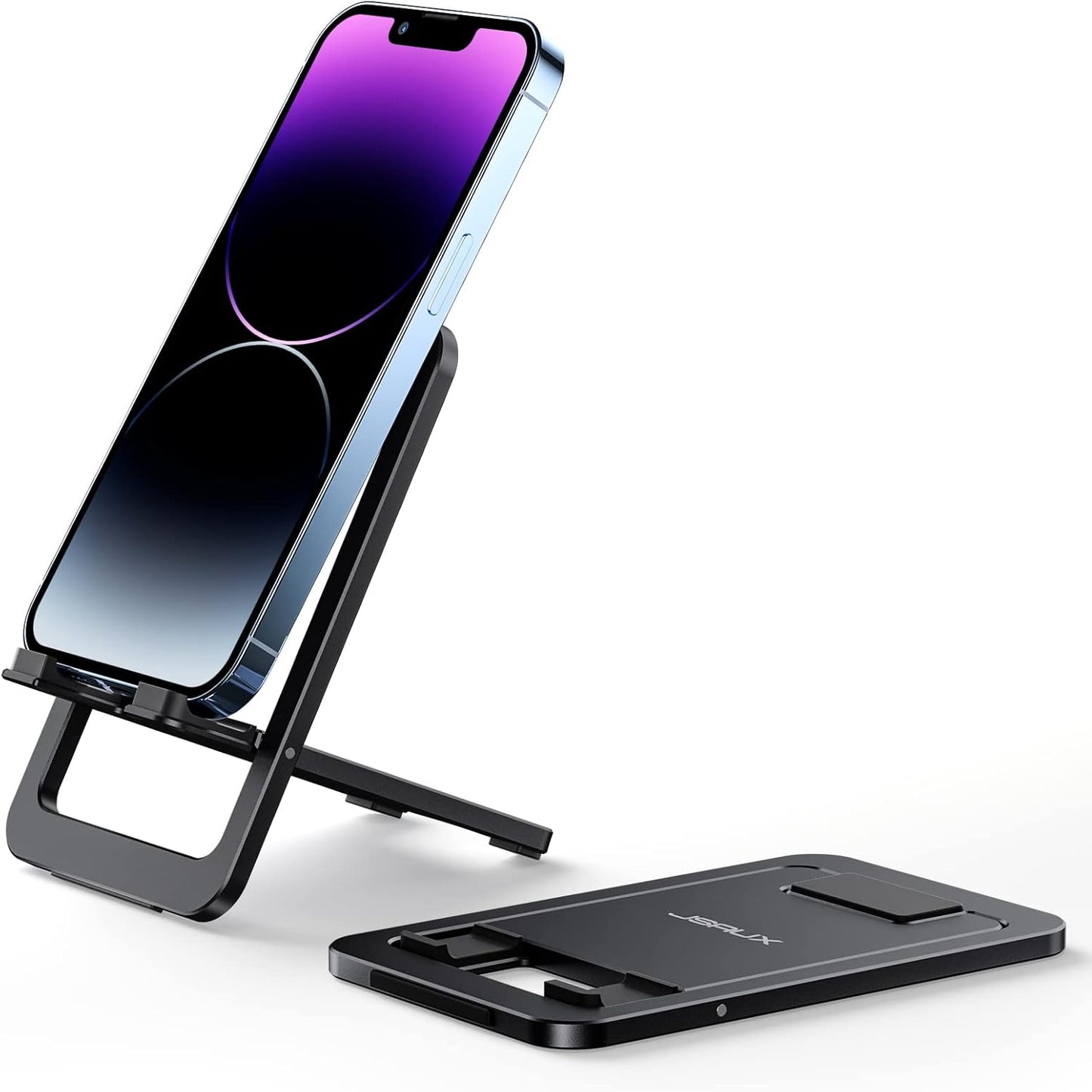 JSAUX Cell Phone Stand, Foldable Aluminum Adjustable Phone Holder for Desk Portable Travel Essentials Office Accessories for iPhone 17 16 15 14 13 Pro Max Samsung S25 S24 S23 Ultra Kindle-Gray