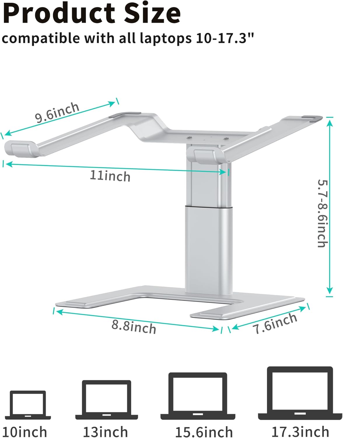 ALASHI Laptop Stand for Desk, Computer Stand Adjustable Height, Ergonomic Notebook Laptop Riser, Aluminum Metal Holder Compatible with 10 to 17.3 Inches Notebook PC Computer, Black