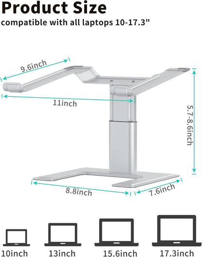 ALASHI Laptop Stand for Desk, Computer Stand Adjustable Height, Ergonomic Notebook Laptop Riser, Aluminum Metal Holder Compatible with 10 to 17.3 Inches Notebook PC Computer, Black