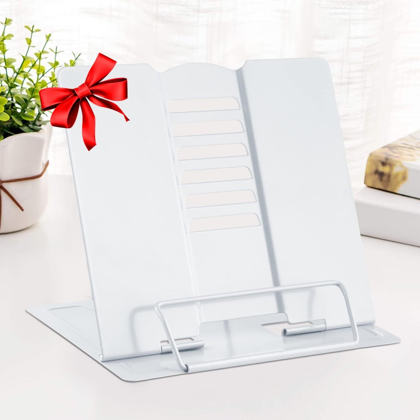 MSDADA Desk Book Stand Metal Reading Rest Book Holder Adjustable Cookbook Documents Holder for Recipes Textbooks Tablet Music Books, Mom Gifts, Gifts for Grandma Mom Mothers Day(Light Purple)