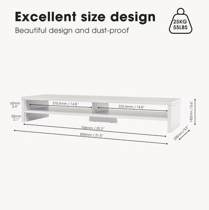 Fenge Monitor Stand, 31.5 Inch Computer Monitor Riser for Desk, 2 Tiers Wood Desk Shelf with Storage, Desktop Organizer for PC, Laptop, Screen, Printer