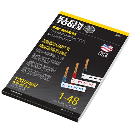 Klein Tools 56250 Wire Marker Book for Cable Management, Electric Panel Organization Wire Label Stickers, Numbered 1-48