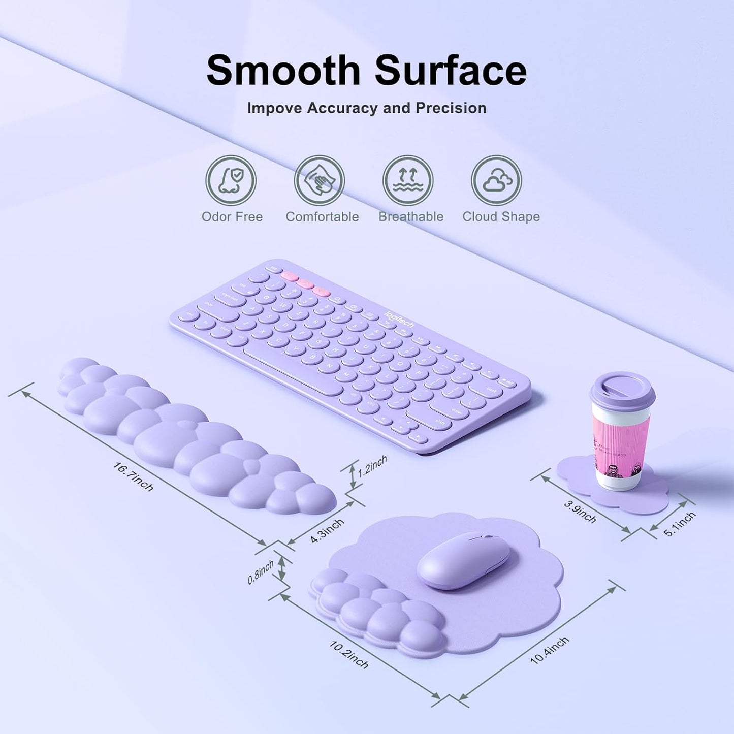 MOKURU Cloud Mouse Pad with Wrist Rest, Cloud Keyboard Wrist Rest, Mouse Pad Wrist Support, Ergonomic Keyboard Mouse Wrist Support White
