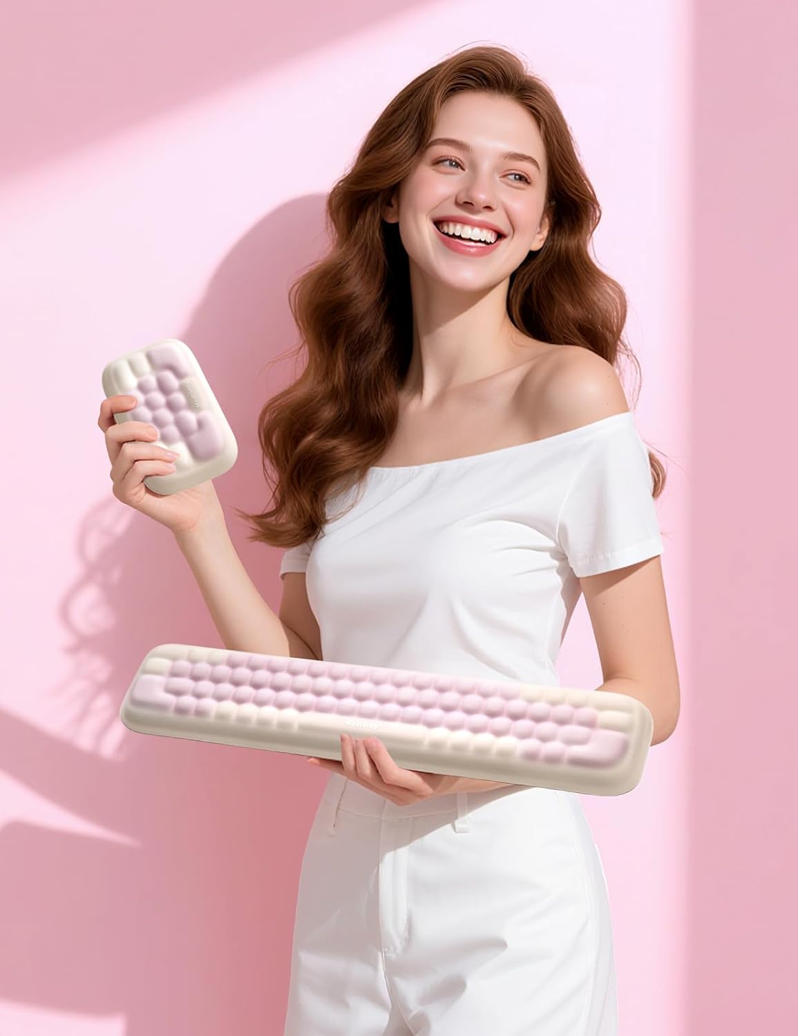 Meatanty Keyboard and Mouse Wrist Rest Set, Computer Wrist Pad Support, Ergonomic Keypad Hand Rest Combo, Memory Foam Typing Desk Accessory Carpal Tunnel Cushion, Laptop Office Home School Women Cute