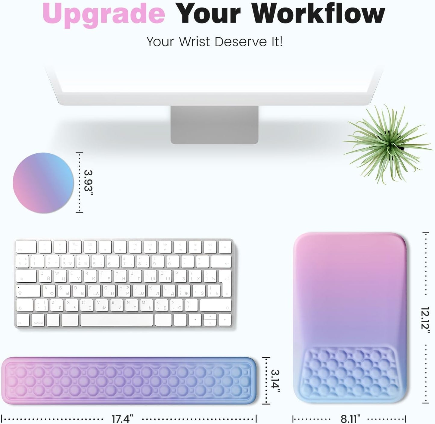 Ospelelf Mouse Pad with Wrist Rest and Keyboard Wrist Rest, Ergonomic Wrist Rest for Computer, Office, Gaming, Pink