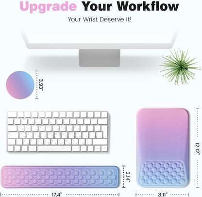 Ospelelf Mouse Pad with Wrist Rest and Keyboard Wrist Rest, Ergonomic Wrist Rest for Computer, Office, Gaming, Pink
