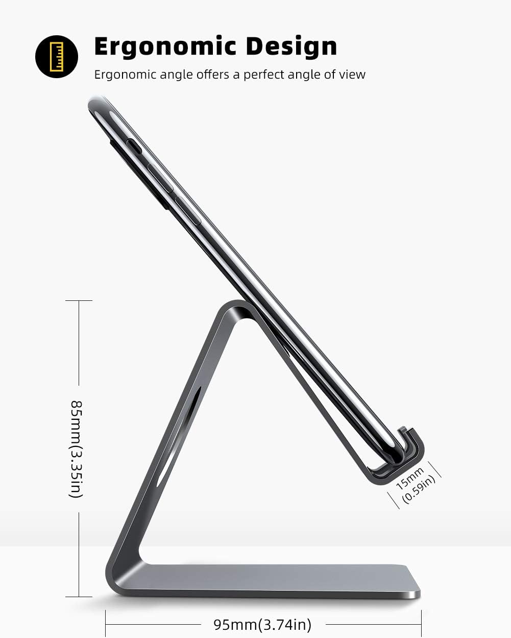 Lamicall Cell Phone Stand, Phone Dock: Cradle, Holder, Stand for Office Desk - Black