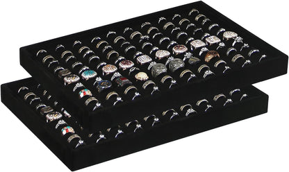 Coward Stackable Jewelry Trays Organizer Set with Clear Lid, Trays for Drawer, Earring Necklace Bracelet Ring Display Organizer (beige(ring+12girds+30girds+The glass lid))