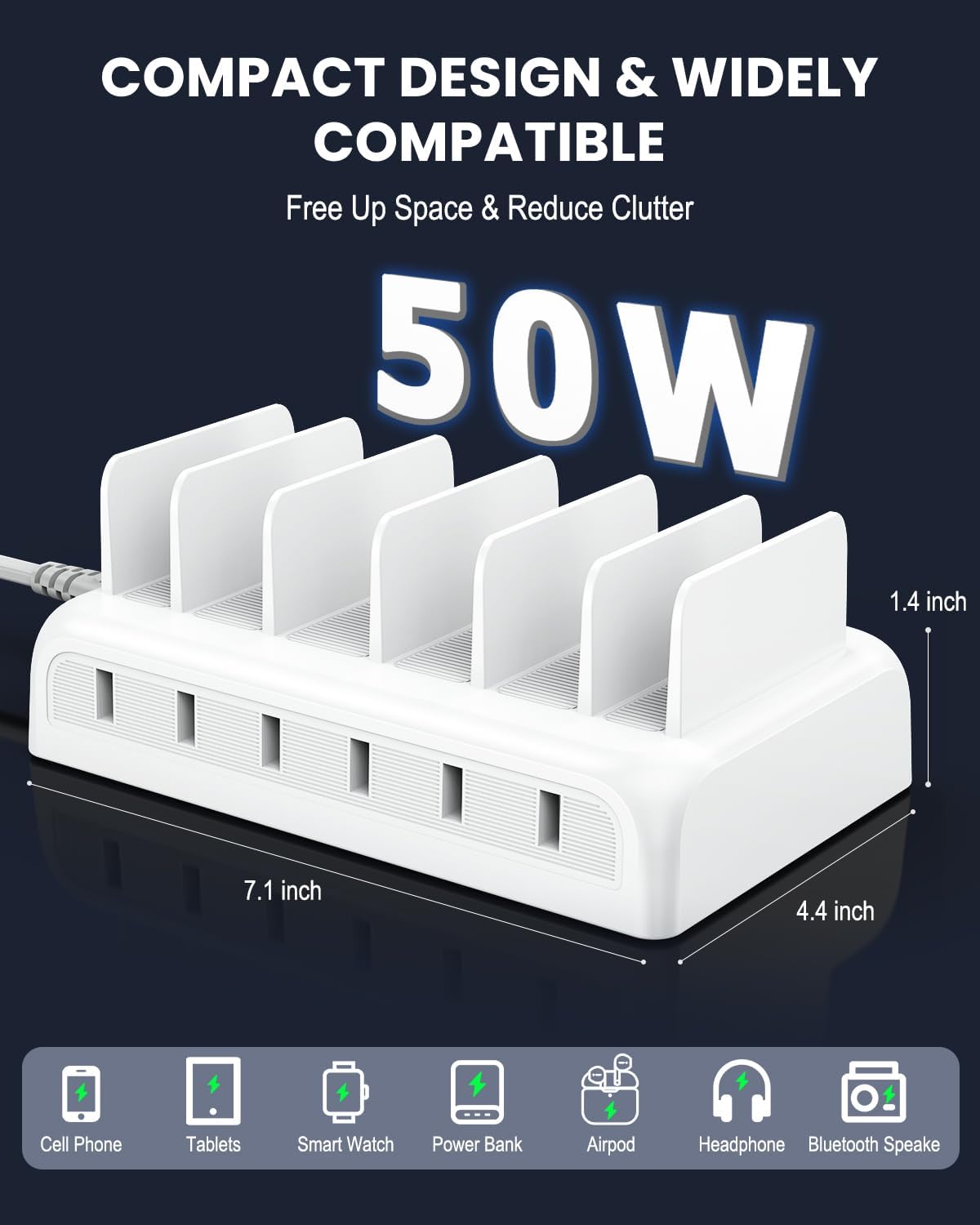Charging Station for Multiple Devices, Honcila 50w 6 Port Fast Charger Stations for iPhone, iPad, Cell Phone, Tablet, Multi Device Charging Dock Organizer with 6 Mixed Charging Cables