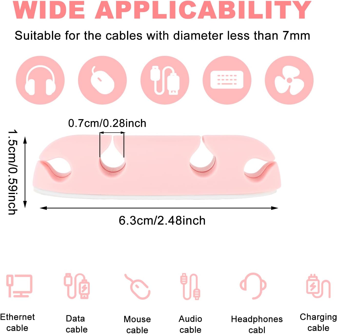 Mabor 3PCS Cable Clips Cord Wire Organizer Electrical Cable Management Holders 4 Hole Silicone Cable Harness USB Charging Accessory Cute Cable Holder for Office and Home Desk (Pink)