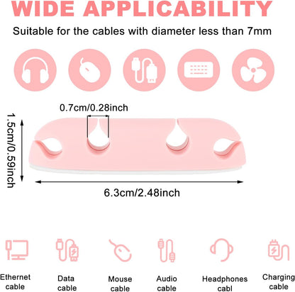 Mabor 3PCS Cable Clips Cord Wire Organizer Electrical Cable Management Holders 4 Hole Silicone Cable Harness USB Charging Accessory Cute Cable Holder for Office and Home Desk (Pink)