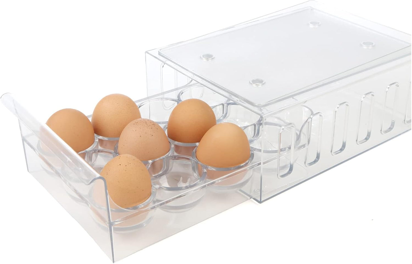 Mind Reader Egg Storage Drawer for Refrigerator, Fridge Organizer, Stackable, Bin, 6.75"L x 8.75"W x 3.5"H, Set of 2, Clear